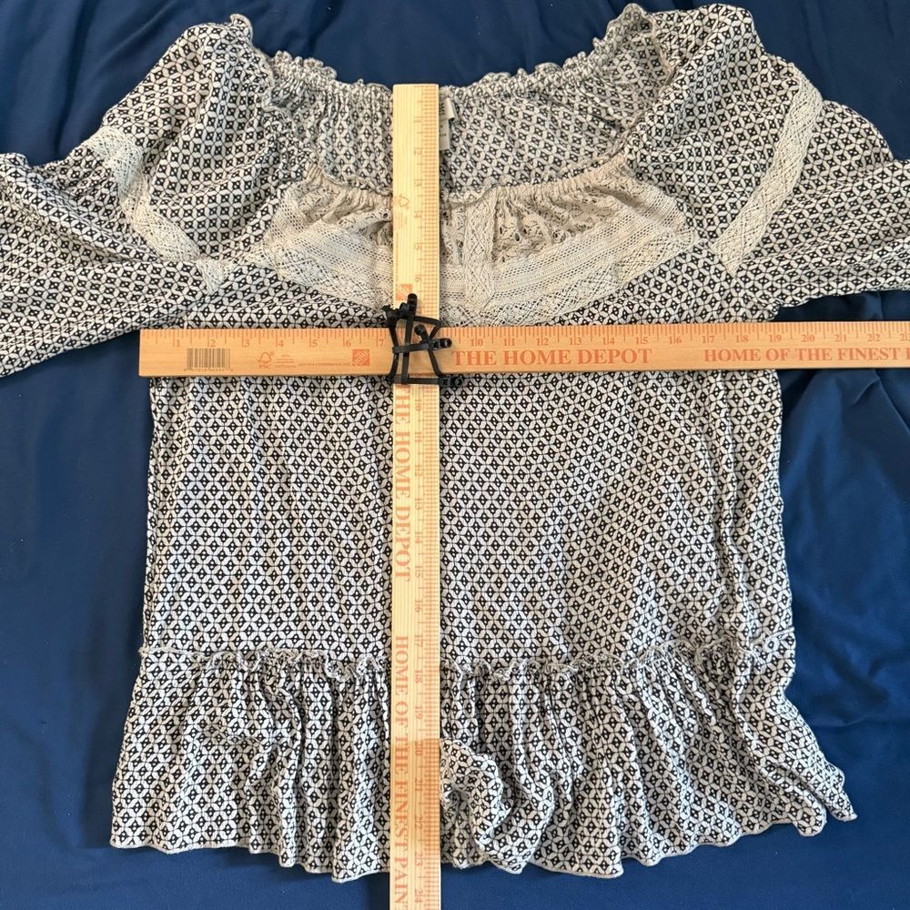 Vintage America Blues Women's Lagenlook Cream Blouse with Lace Details L - Picture 8 of 8